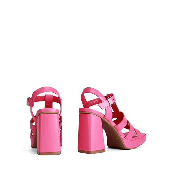 Square Toe Gladiator Style Chunky Heel Sandals  - HOT PINK - 5