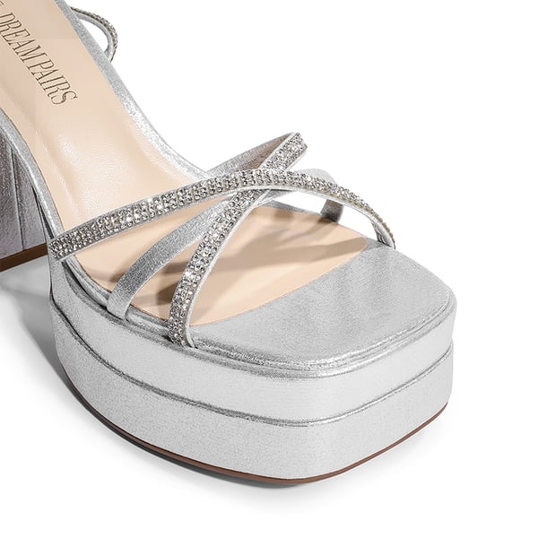 Rhinestone Lace Up Platform Heel Sandals - SILVER - 6