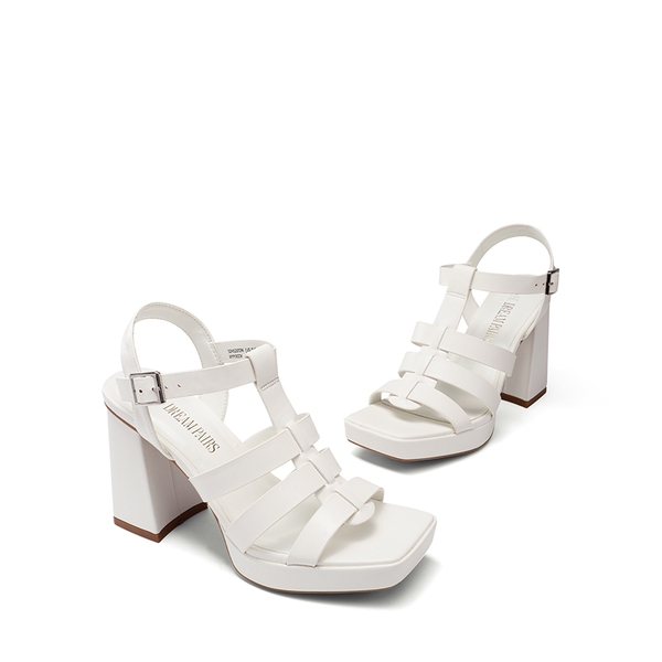 Square Toe Gladiator Style Chunky Heel Sandals  - WHITE - 6