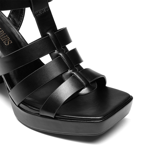 Square Toe Gladiator Style Chunky Heel Sandals  - BLACK - 4