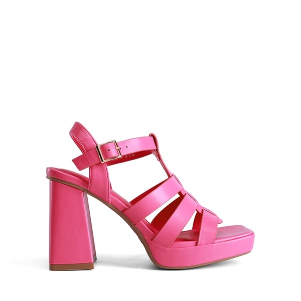 Square Toe Gladiator Style Chunky Heel Sandals  - HOT PINK - 3