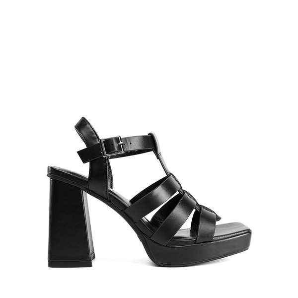 Square Toe Gladiator Style Chunky Heel Sandals  - BLACK - 3