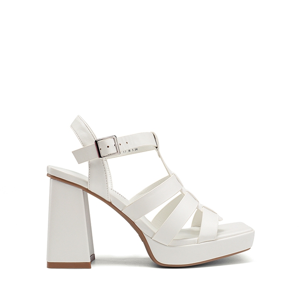 Square Toe Gladiator Style Chunky Heel Sandals  - WHITE - 3