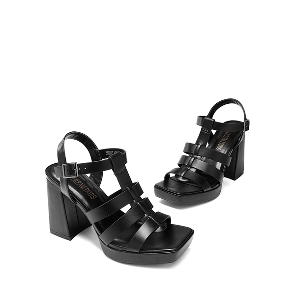 Square Toe Gladiator Style Chunky Heel Sandals  - BLACK - 6