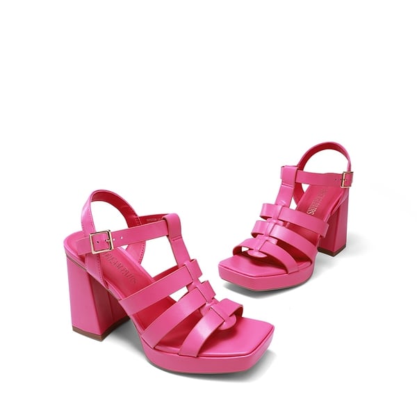 Square Toe Gladiator Style Chunky Heel Sandals  - HOT PINK - 6