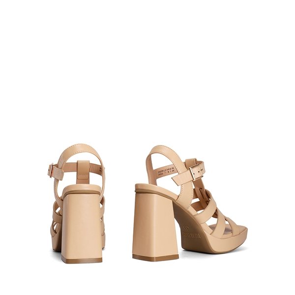 Square Toe Gladiator Style Chunky Heel Sandals  - NUDE - 5