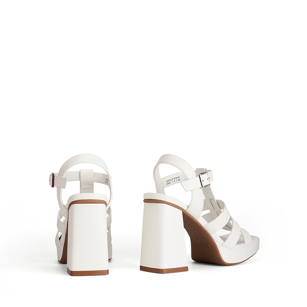 Square Toe Gladiator Style Chunky Heel Sandals  - WHITE - 5