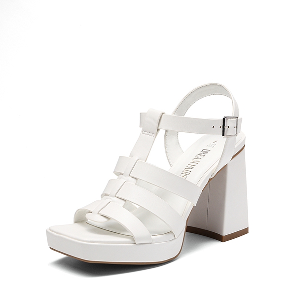 Square Toe Gladiator Style Chunky Heel Sandals  - WHITE -  0