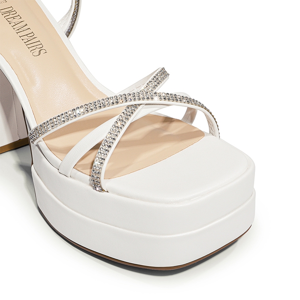 Rhinestone Lace Up Platform Heel Sandals - WHITE - 6