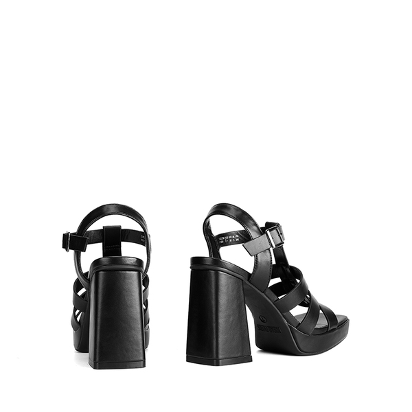 Square Toe Gladiator Style Chunky Heel Sandals  - BLACK - 5