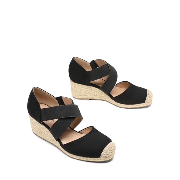 Closed-Toe Criss Cross Espadrille Sandals - BLACK SUEDE - 2