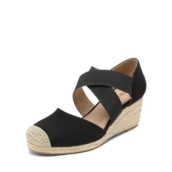 Closed-Toe Criss Cross Espadrille Sandals - BLACK SUEDE -  0