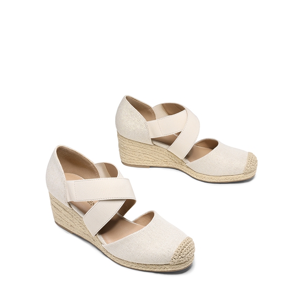 Closed-Toe Criss Cross Espadrille Sandals - LINEN - 2