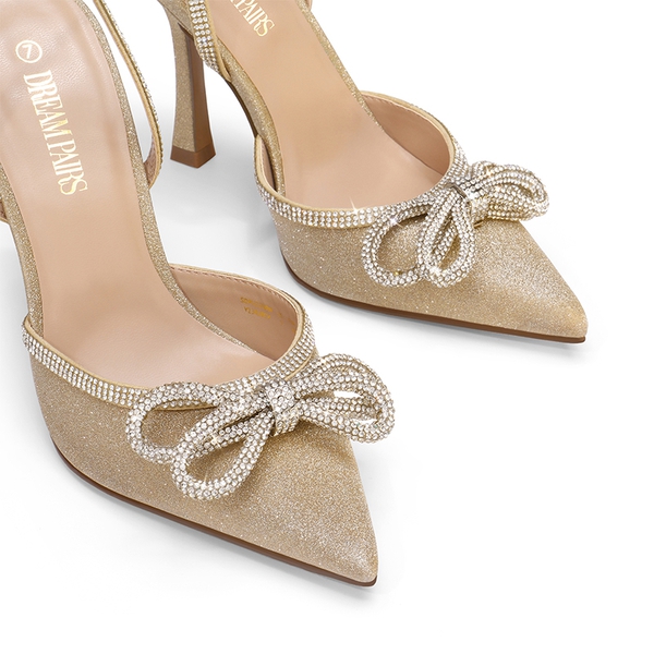 Destiny Stiletto Rhinestone Strap Pumps - GOLD - 4