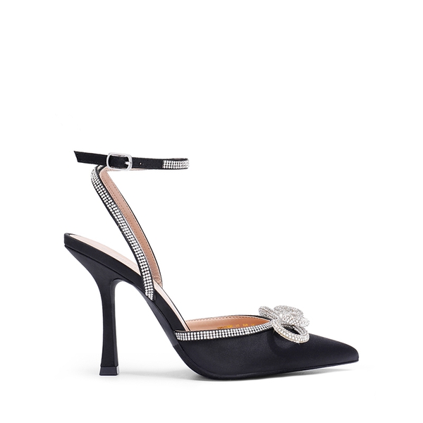 Destiny Stiletto Rhinestone Strap Pumps - BLACK - 2