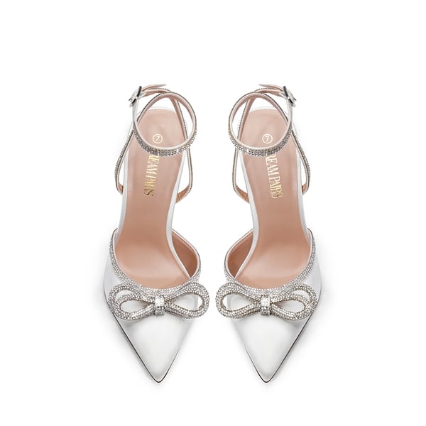 Destiny Stiletto Rhinestone Strap Pumps - WHITE - 3