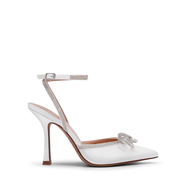 Destiny Stiletto Rhinestone Strap Pumps - WHITE - 2