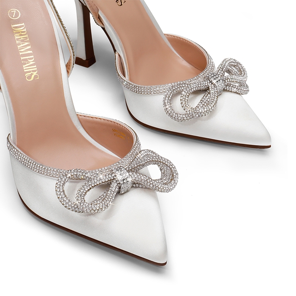 Destiny Stiletto Rhinestone Strap Pumps - WHITE - 4