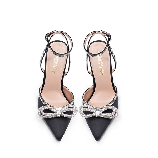 Destiny Stiletto Rhinestone Strap Pumps - BLACK - 3