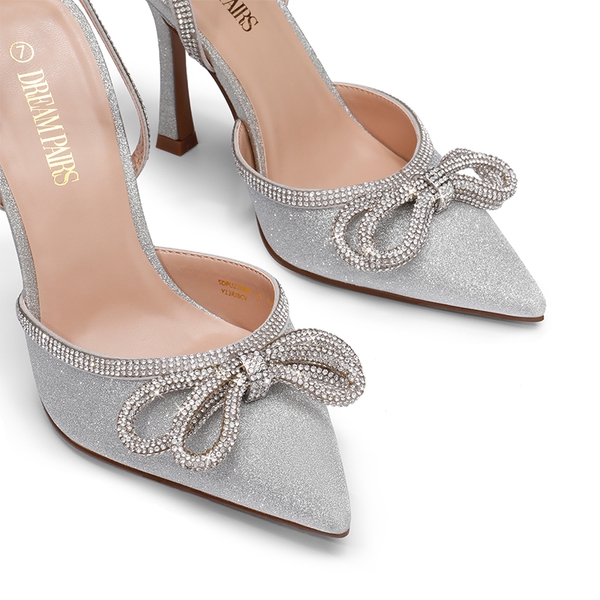 Destiny Stiletto Rhinestone Strap Pumps - SILVER - 5