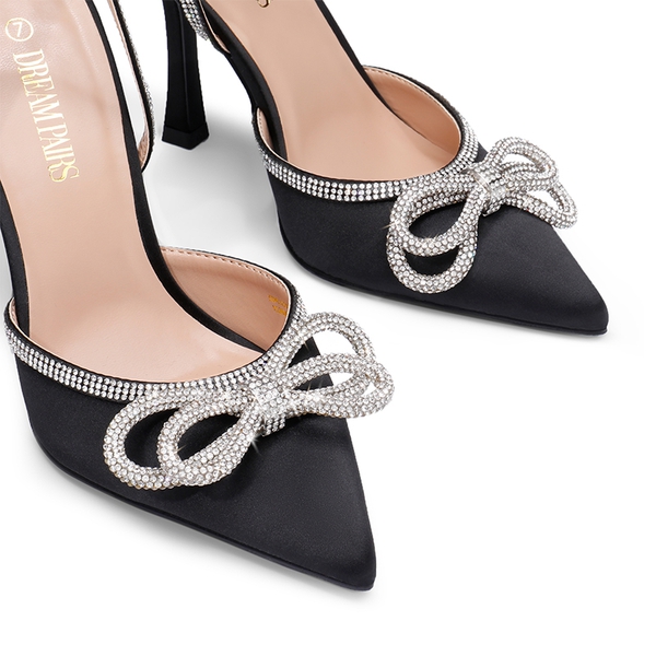 Destiny Stiletto Rhinestone Strap Pumps - BLACK - 4