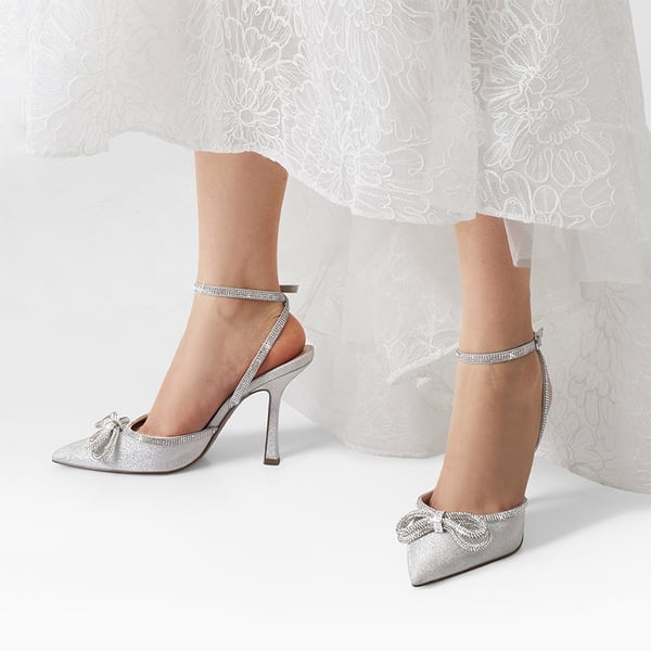 Destiny Stiletto Rhinestone Strap Pumps - SILVER - 2