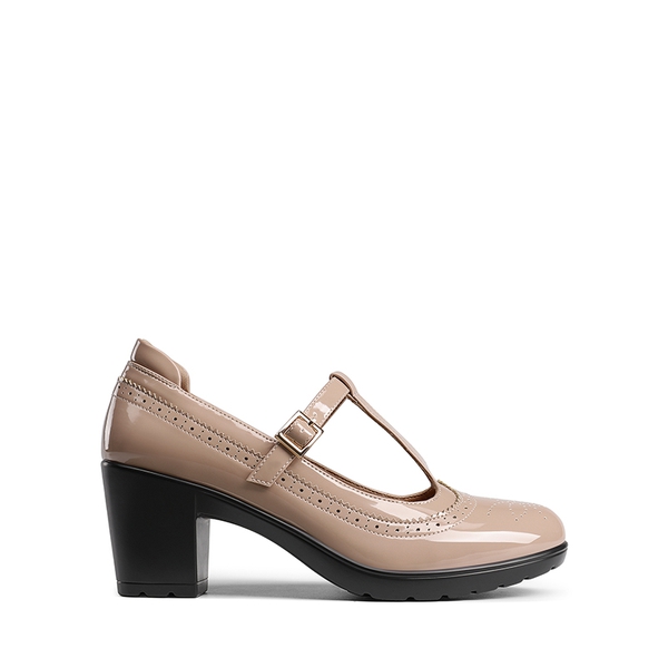 T-Strap Round Toe Pumps - NUDE-PAT - 3