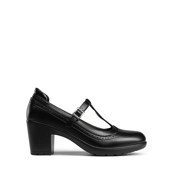 T-Strap Round Toe Pumps - BLACK-PU - 3