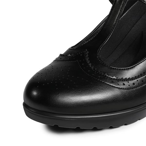T-Strap Round Toe Pumps - BLACK-PU - 5