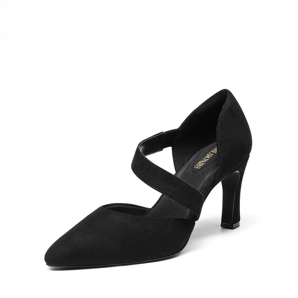 Pointed Toe D'Orsay Pumps - BLACK-SUEDE -  0
