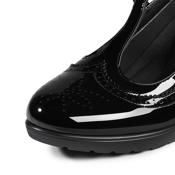 T-Strap Round Toe Pumps - BLACK-PAT - 5