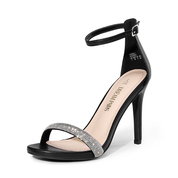 Rhinestone Strap High Stiletto Heel Sandals - BLACK-RHINESTONE -  0