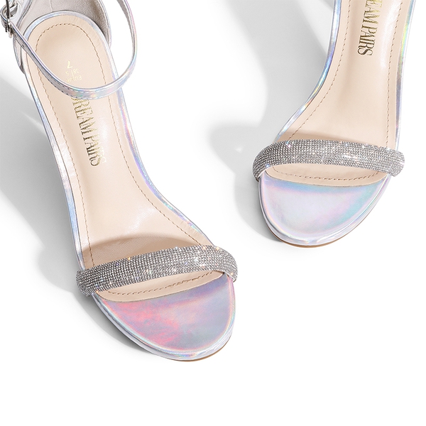 Rhinestone Strap High Stiletto Heel Sandals - SILVER-RHINESTONE - 5