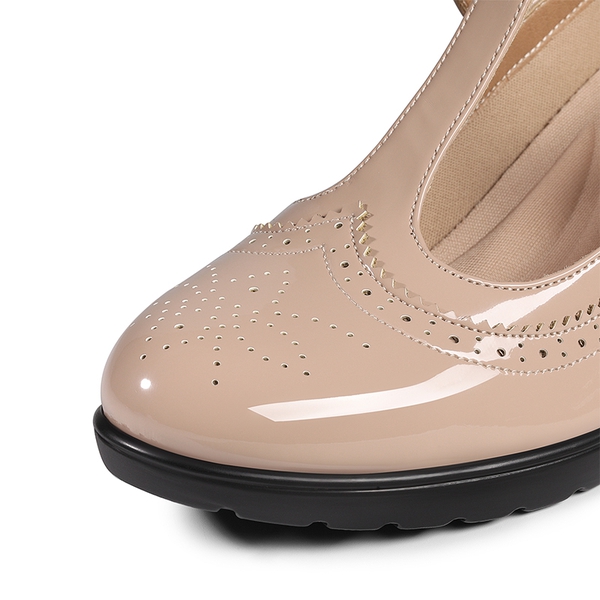 T-Strap Round Toe Pumps - NUDE-PAT - 5