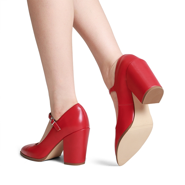 Mary Jane High Chunky Pumps - RED - 1