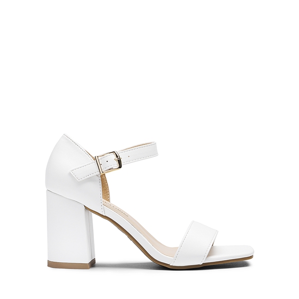 Square Toe Ankle Strap Block Heel Sandals - WHITE - 3