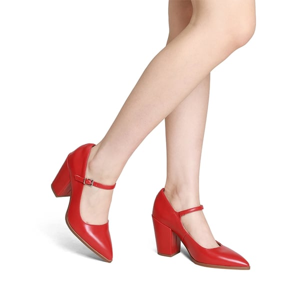 Mary Jane High Chunky Pumps - RED - 2