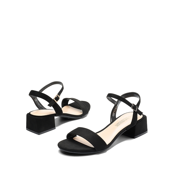 Open Toe Ankle Strap Low Heel Sandals - BLACK-SUEDE - 6