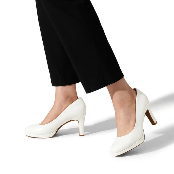 Platform Comfortable Mid Heel Pumps - WHITE-PU - 1