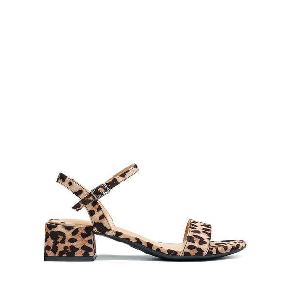 Open Toe Ankle Strap Low Heel Sandals - LEOPARD-SUEDE - 3