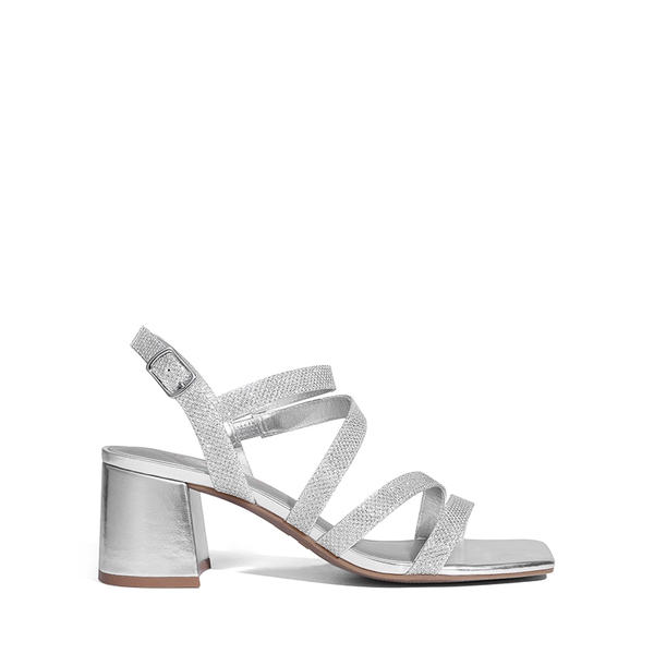 Square Toe Strappy Chunky Sandals - SILVER GLITTER - 3