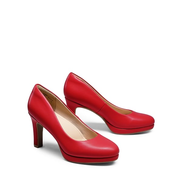 Platform Comfortable Mid Heel Pumps - RED-PU - 6