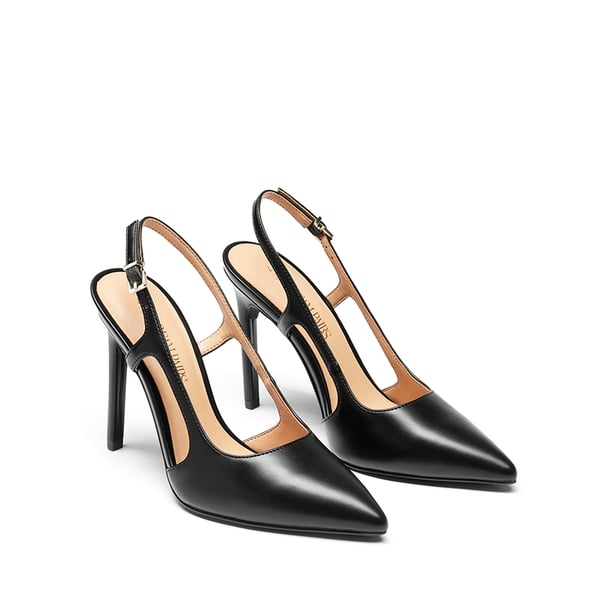 High Stiletto Pointed Toe Slingback Pumps - BLACK-PU - 5