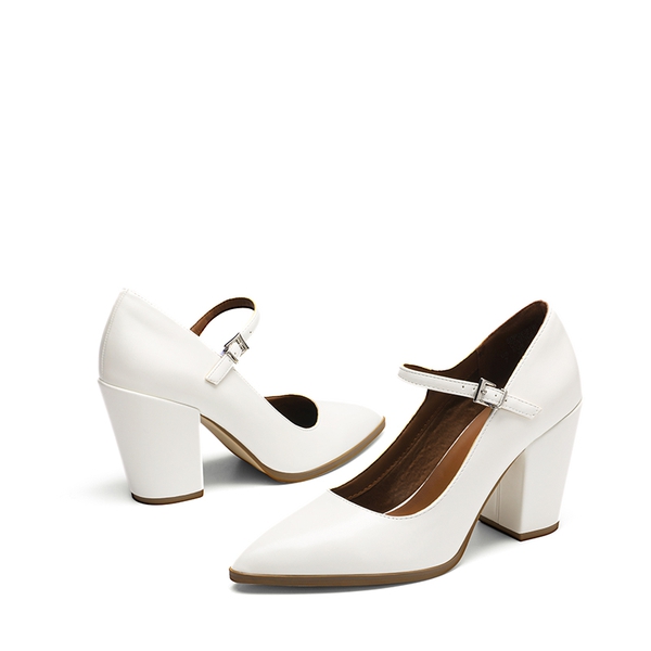 Mary Jane High Chunky Pumps - WHITE - 5