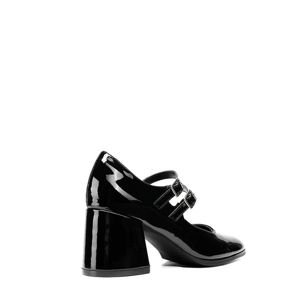 Double Straps Mary Janes Chunky Pumps - BLACK-PAT - 4