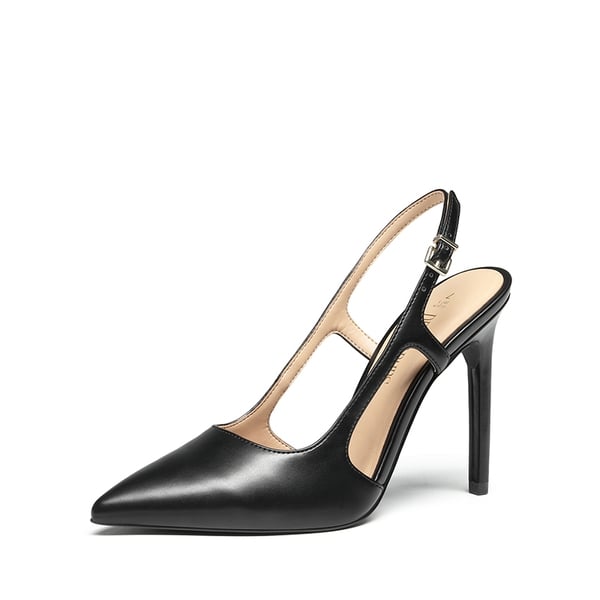 High Stiletto Pointed Toe Slingback Pumps - BLACK-PU -  0