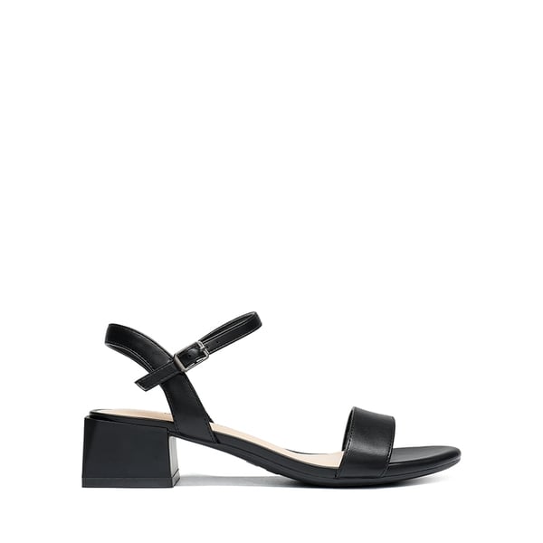 Open Toe Ankle Strap Low Heel Sandals - BLACK-PU - 3