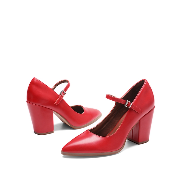 Mary Jane High Chunky Pumps - RED - 5