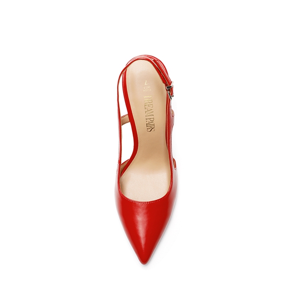 High Stiletto Pointed Toe Slingback Pumps - RED-PU - 3