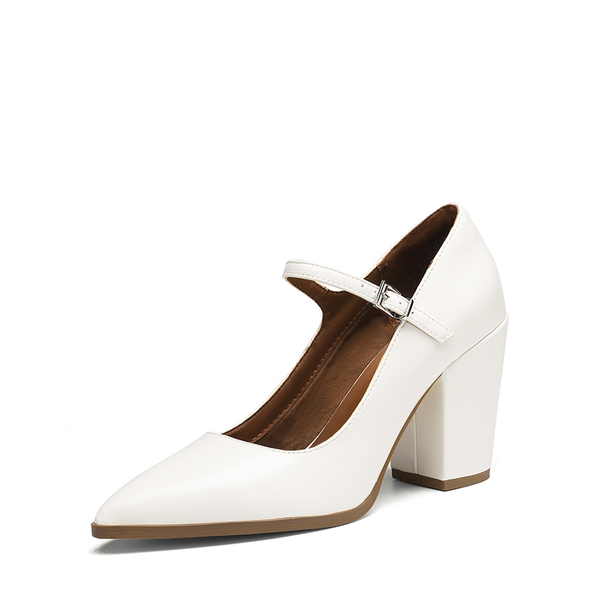 Mary Jane High Chunky Pumps - WHITE -  0